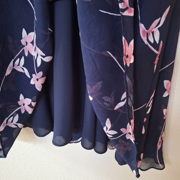 Shoshanna Womens 100% Silk Navy/Pink Floral Flutter Sleeve Dress Size 8 - Picture 8 of 10